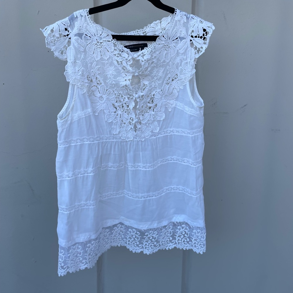 BCBG Maxazria white lace blouse size S